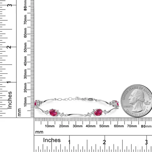 Vista 60 de Gem Stone King 925 Sterling Silver Gemstone Birthstone and White Created Sapphire Tennis Bracelet For Women Oval 7X5MM and 2MM 6 Inch + 1 Inch