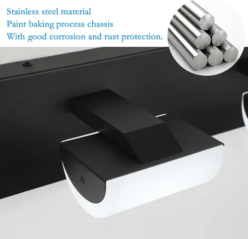 Vista 8 de Ralbay Luces negras para tocador de baño, 3 luces, color negro mate, modernas, acrílicas, para pared de baño, sobre espejo (luz blanca, 6000 K)