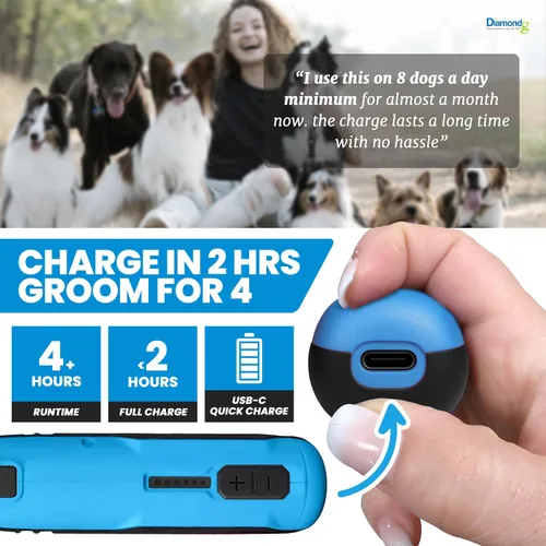 Vista 3 de Diamondg Molinillo de uñas inalámbrico para perros con sonido silencioso y punta LED para perros grandes y pequeños, 4 horas de funcionamiento 003