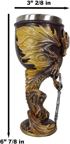 Vista 5 de Ebros Ruth Thompson Dragon's Lair Collection Dragón alado con espada divina de 8 onzas, copa de cáliz de vino de resina con forro de acero Llama
