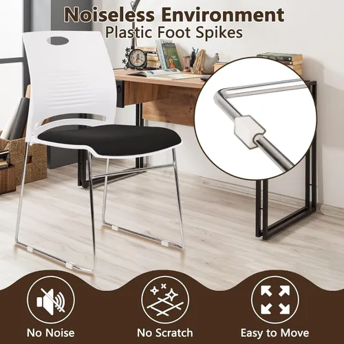 Vista 7 de CLATINA Silla apilable para oficina en casa, sillas apilables de recepción con base de trineo de metal, silla de banquete, sala de conferencias
