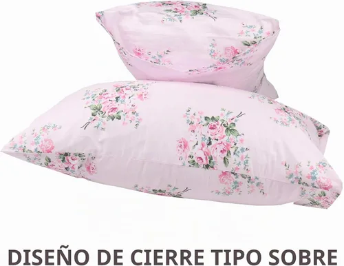 Vista 2 de Paquete de 2 fundas de almohada florales rosas tamaño estándar, 100% algodón de 600 hilos, 20 x 30 pulgadas