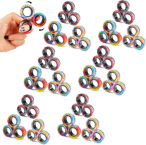 Vista 8 de Juego de 3 piezas de anillos magnéticos fidget, juguetes magnéticos fidget ideales para TDAH y ansiedad para adultos, anillos spinner fidget