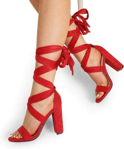 Vista 6 de DREAM PAIRS Sandalias de tacón alto con cordones para mujer, tacones de bloque gruesos, con tiras sexis, puntera abierta
