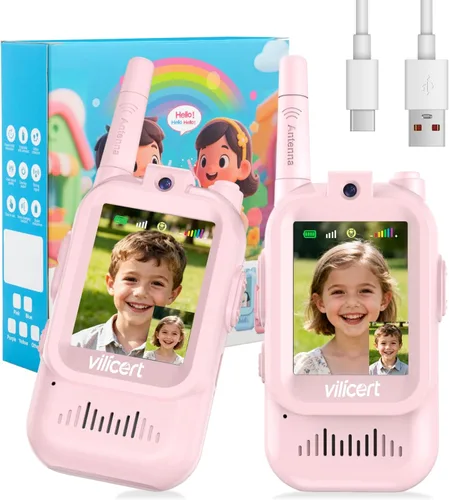 Vista 16 de Walkie Talkies de video con pantalla en tiempo real y cambiador de voz, radios recargables de largo alcance para niños de 3 a 12 años, regalos
