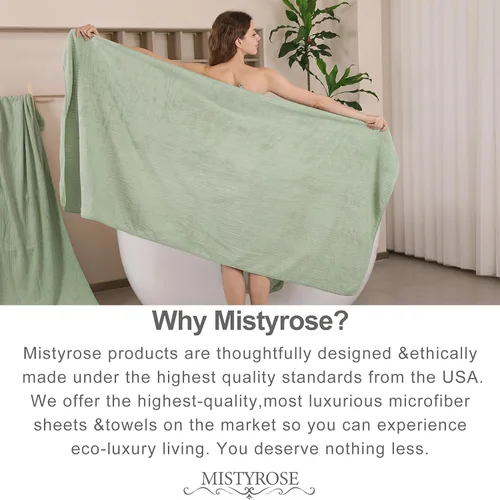 Vista 4 de Mistyrose Toalla de diseño acanalado (verde, toallas de baño de 4 piezas)