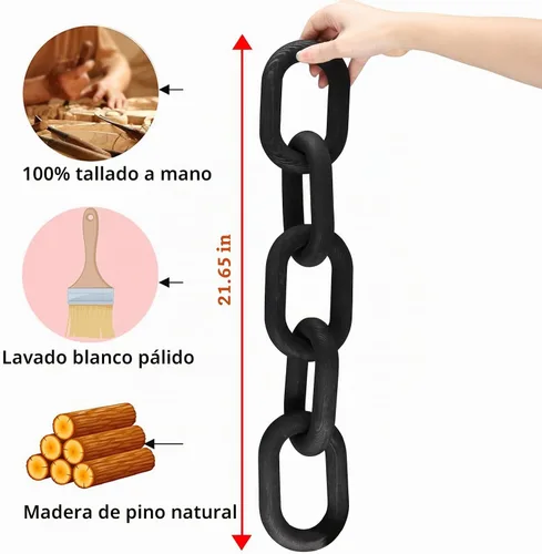 Vista 6 de HMASYO Decoración de Eslabones de Cadena de Madera Negra, Cadena Decorativa de Madera de 5 Eslabones Acentos de Decoración del Hogar, Decoración