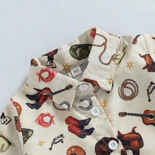 Vista 4 de Camisa de vestir de manga corta con estampado de vaca y botones para bebé niño