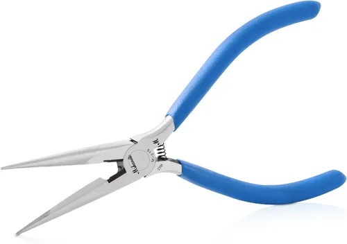 Vista 11 de Alicates de punta de aguja de mandíbula lisa, alicates de punta larga de acero de alto carbono sin dentar de 4.8 pulgadas para fabricación de joyas