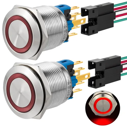 Vista 13 de 2 interruptores de botón de cierre de 0.866 in, 7/8 pulgadas, 110 V-120 V, SPDT, interruptor de encendido y apagado, impermeable, IP67, acero Azul
