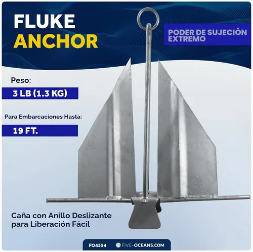 Vista 2 de Five Oceans Fluke - Anclaje para barco, acero galvanizado, anillo deslizante, anclajes de lancha de alta resistencia para kayak, bote, tabla