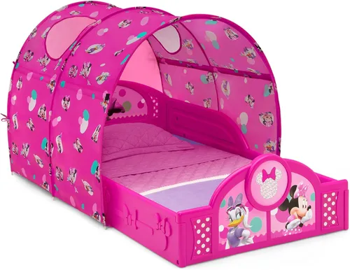 Vista 8 de Delta Children - Cama para dormir y jugar para niños pequeños con tienda de campaña, Mickey Mouse de Disney, Azul/Rojo