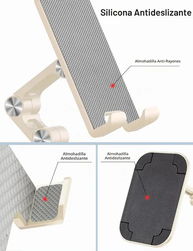 Vista 3 de Soporte para teléfono OCYCLONE, soporte para celular plegable con altura y ángulo ajustables para escritorio, soporte para iPhone más alto Beige