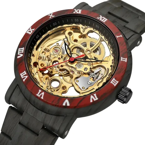 Vista 2 de FORSINING Reloj de pulsera con correa para hombre, diseño de esqueleto, tallado automático, movimiento de engranaje, manecillas luminosas, patrones