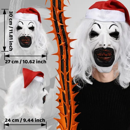 Vista 5 de Halloween Art - Máscara de payaso, disfraz de asesino de terror, máscara de silicona blanca de cara completa