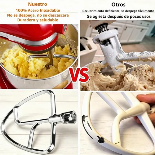 Vista 2 de FavorKit Batidor plano de acero inoxidable para KitchenAid con cabeza inclinada y mezcladores de 4.5-5 Qt, accesorio de paleta para mezclar