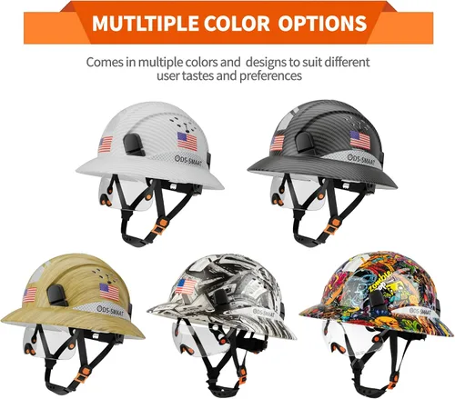 Vista 8 de Casco duro de ala completa con visera, casco de seguridad de suspensión de trinquete de 6 puntos, protección superior de impacto para la cabeza