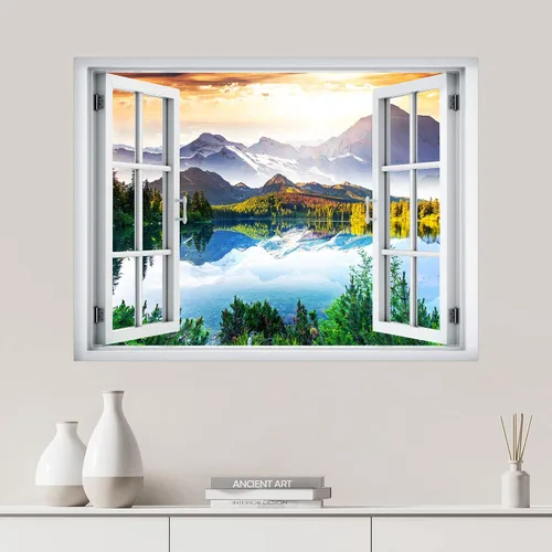 Vista 27 de SIGNWIN Adhesivo mural removible para pared, atardecer cielo naranja, otoño, bosque, árbol, paisaje, naturaleza, arte fino, rústico, paisaje
