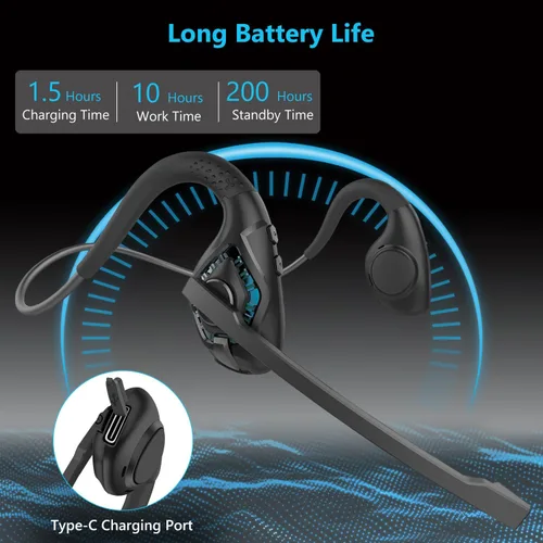 Vista 6 de iDIGMALL Auriculares Bluetooth 5.3 con micrófono, auriculares de oreja abierta con micrófono de cancelación de ruido para teléfono, PC, computadora