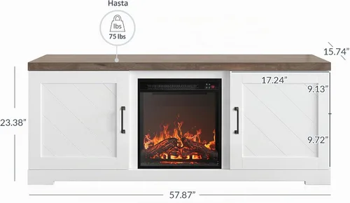 Vista 2 de BELLEZE Moderno soporte de TV de 58" estilo granja con calefactor eléctrico de chimenea de 18" y centro de entretenimiento multimedia para TV