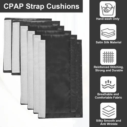 Vista 3 de 7 fundas de correa CPAP de satén, cómodas cubiertas de correa de máscara CPAP (negro)