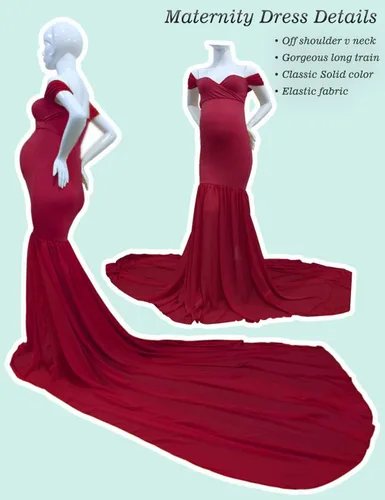 Vista 6 de ORQ Vestido de gasa de maternidad con hombros descubiertos para accesorios de fotos, vestido maxi de fotografía para sesión de fotos