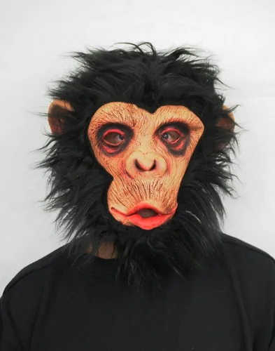 Vista 4 de Máscara de mono de Halloween de mono gorila realista con cabello adulto