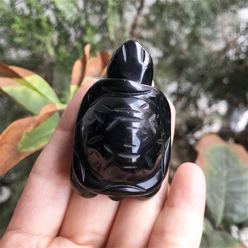 Vista 3 de Estatua de tortuga de piedra de 2 pulgadas, figura de tortuga tallada a mano, escultura de Fengshui, decoración del hogar, obsidiana negra