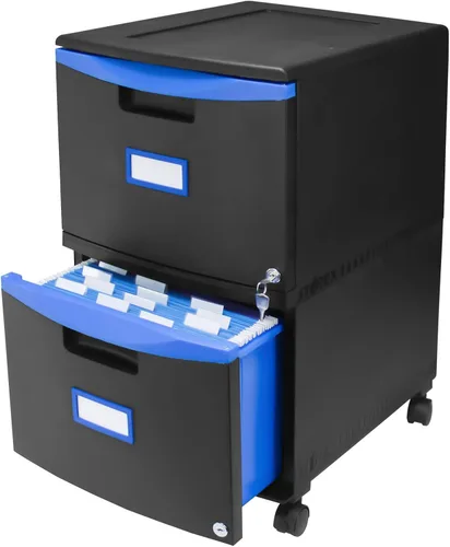 Vista 4 de Storex Archivador móvil de dos cajones, 2 cajones de archivo legal/tamaño carta, negro/azul, 14.75 x 18.25 x 26 pulgadas