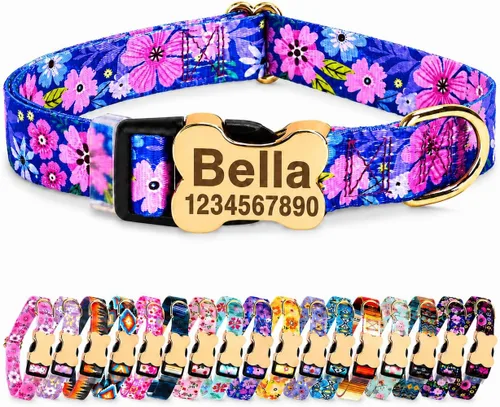 Vista 10 de Collares de perro personalizados con placa de identificación grabada con número de teléfono, collares ajustables coloridos para perros macho