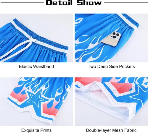 Vista 5 de BOOMLEMON Pantalones cortos de baloncesto para hombre, pantalones cortos deportivos de entrenamiento casual con estampado gráfico de malla