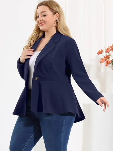 Vista 2 de Agnes Orinda Blazer de talla grande para mujer, con volantes, cuello en V, panel de muesca, peplum Blazers