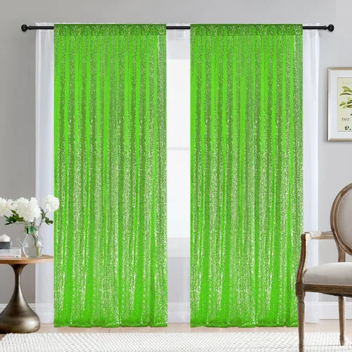 Vista 8 de 2 paneles de cortinas de fondo de lentejuelas verdes de 8 pies, cortinas de fondo de fotografía con purpurina para decoración de Navidad, boda