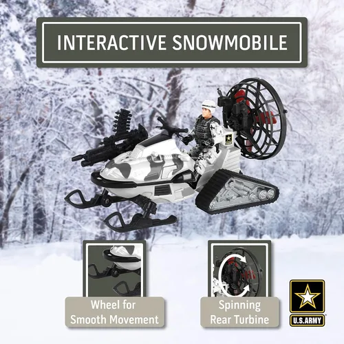 Vista 2 de Lollipop Figuras de acción del ejército de los Estados Unidos y juguetes militares de motos de nieve para niños con móvil de nieve, soldado
