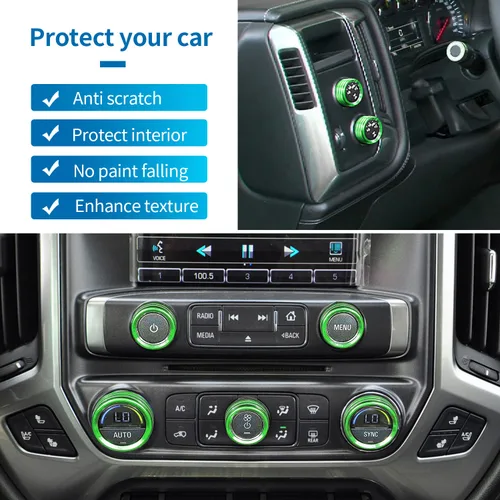 Vista 2 de Botón de interruptor de luz de radio de CA, cubierta de perilla de consola central para Chevy Silverado y GMC Sierra Accesorios 2014 2015 2016 2017