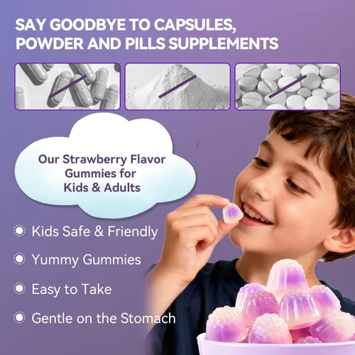 Vista 6 de Glicinato de magnesio + calcio para niños, sin azúcar, gomitas de magnesio para dormir, sin melatonina, suplemento de magnesio para niños, Zzz &