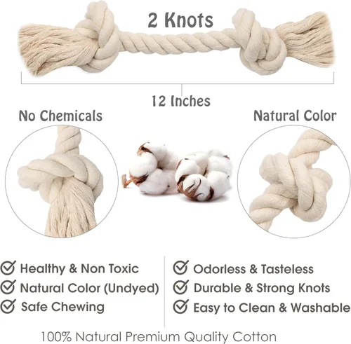 Vista 3 de Barida Pet Supplies - Cuerda de algodón 100% natural para perros, juguetes masticables de algodón blanco de primera calidad, cuerdas masticables