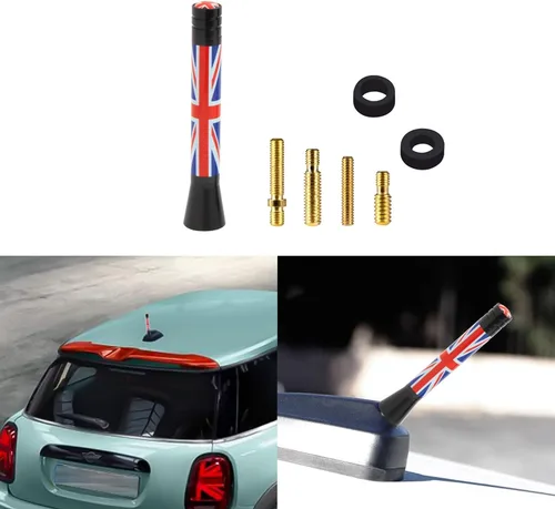 Vista 10 de x xotic tech Antena corta para automóvil con bandera de Union Jack compatible con Mini Cooper todos los modelos de 3 pulgadas (negro/gris)