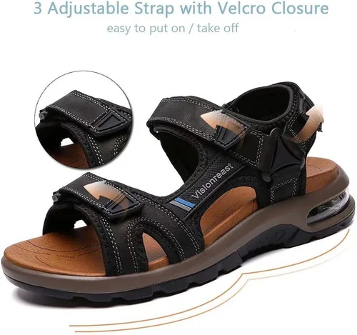 Vista 4 de visionreast Sandalias atléticas para hombre con puntera abierta, sandalias antideslizantes con cojín de aire, sandalias casuales de playa