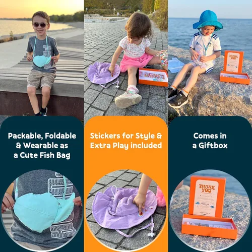 Vista 3 de GearTOP Sombrero de sol para niños con protección UV, sombrero de sol para niños y niñas, sombrero de playa para niños, sombrero Boonie para niños