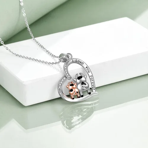 Vista 5 de AXELUNA Blue Circle Crystal Cow Necklace for Women I Love You 925 Sterling Silver Cow Gifts Pendant Jewelry Birthday for Her Girl