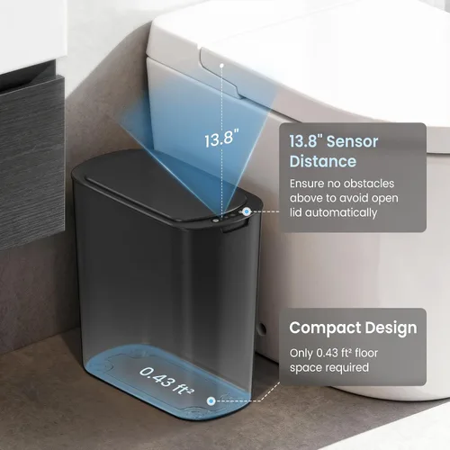 Vista 3 de Cesun Cubo de basura negro con sensor de movimiento automático para baño con tapa, cubo de basura sin contacto de 2.6 galones, cubo de basura