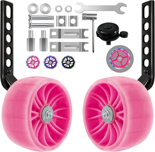 Vista 10 de HAWENS Ruedas de entrenamiento para bicicleta, ruedas silenciosas intermitentes con estabilizador de bicicleta ajustable, kit de montaje compatible