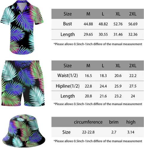 Vista 7 de ifamawlea Conjunto de 2 piezas para hombre, camisa hawaiana, pantalones cortos, camisa con botones y pantalones cortos con sombreros de pescador