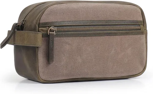 Vista 12 de Londo Neceser de viaje de cuero genuino, maquillaje, bolsa organizadora de afeitado - Kits Dopp - Unisex Negro