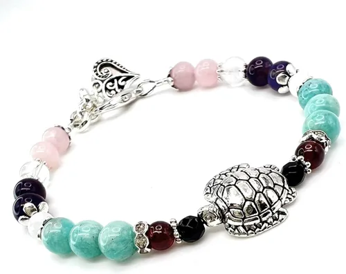 Vista 10 de Pulsera de fertilidad de tortuga fértil/piedras preciosas naturales cuarzo rosa, piedra lunar, amatista, cristal de roca, granate, ónix