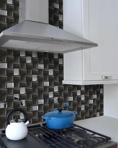 Vista 4 de 5 Láminas de Azulejos Negros de Metal Mosaico para Pared Backsplash Paneles de Pared 3D [5 Pies Cuadrados]