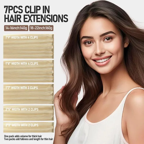 Vista 38 de VINBAO Extensiones de cabello humano con clip, balayage, color marrón ceniza a rubio caramelo, 14 pulgadas, 6 unidades, 3.53 onzas, 6