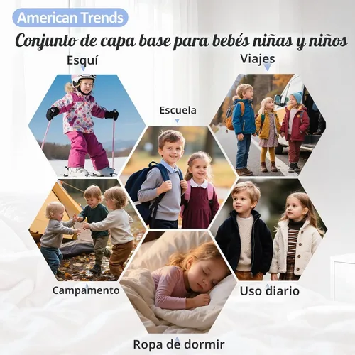Vista 6 de Ropa interior térmica para niños pequeños, conjuntos de capa base de invierno tipo Long Johns para niñas y niños Un rosa oscuro.