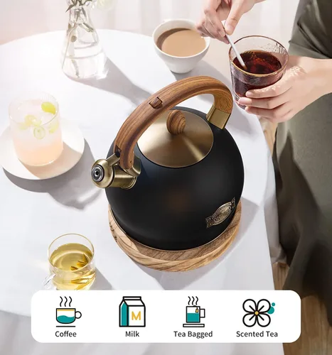 Vista 14 de Tetera y tetera de té, tetera de cocina de acero inoxidable de 2.64 cuartos de galón de grado alimenticio con silbato por inducción para estufa